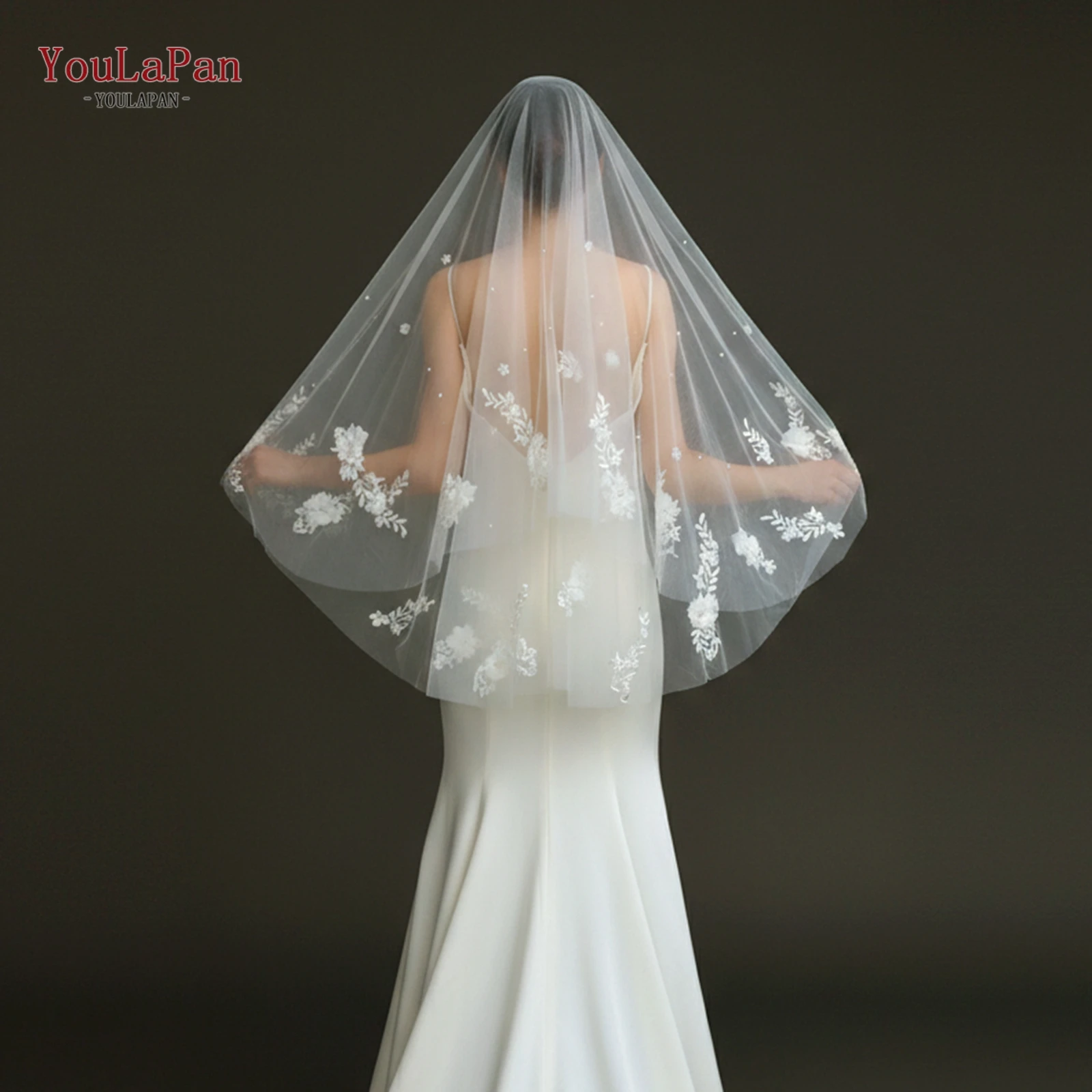 TOPQUEEN Wedding Veils Cover Face 3d Flower Bridal Veils 2-layered Cover Front And Back With Comb Blusher Veil Drop Stylel V122