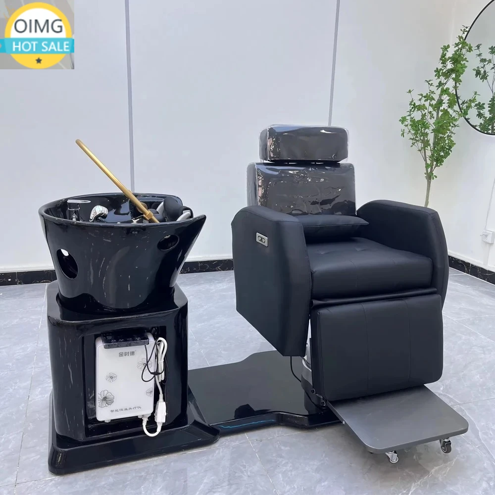 Black Synthetic Leather Shampoo Bowl Chair Rotated Salon Hair Wash Chair for Barbershops Spa Equipment
