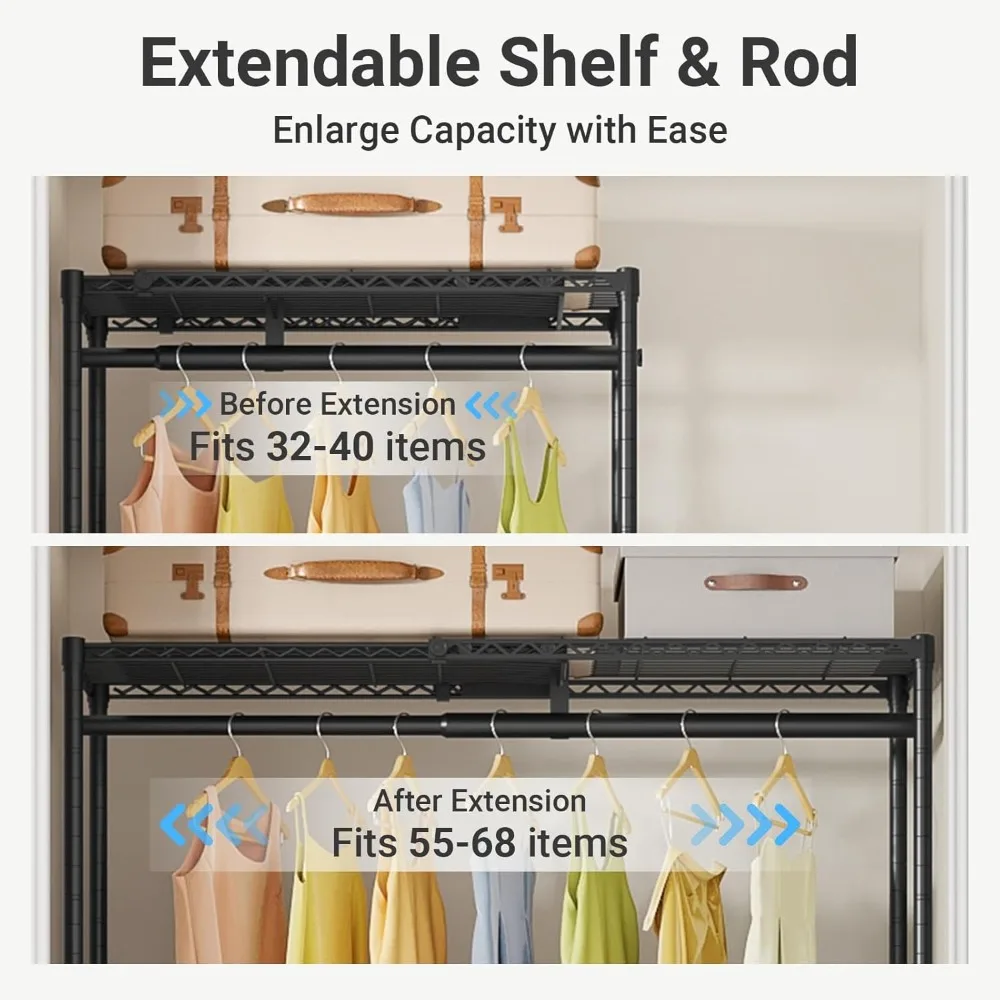 نظام خزانة قابل للتعديل، قابل للتوسيع من 2'8 إلى 4'6، مع أرفف قابلة للتخصيص وقضبان شماعات لمتجر الملابس شديدة التحمل #4
