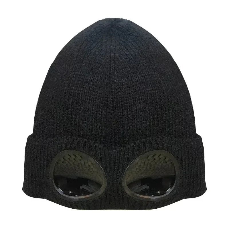 Winter Knit Hat with Glasses for Men Women Warm Binocular Goggles Knitted Outdoor Hiking Bonnet Girl Aviator Windproof Ski Hats