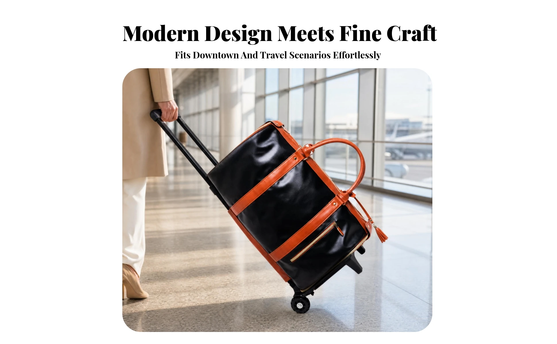 Rolling Garment Bag Contrast Trim Two Wheels Travel Luggage Secure Zipper Trolley Garment Bag