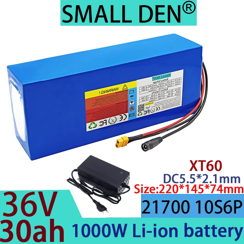 21700 10S6P 36V 30Ah Lithium ion Battery Pack 1000W Electric Tool Battery Outdoor Backup Battery 30A BMS+42V 2A 3A 5A Charger