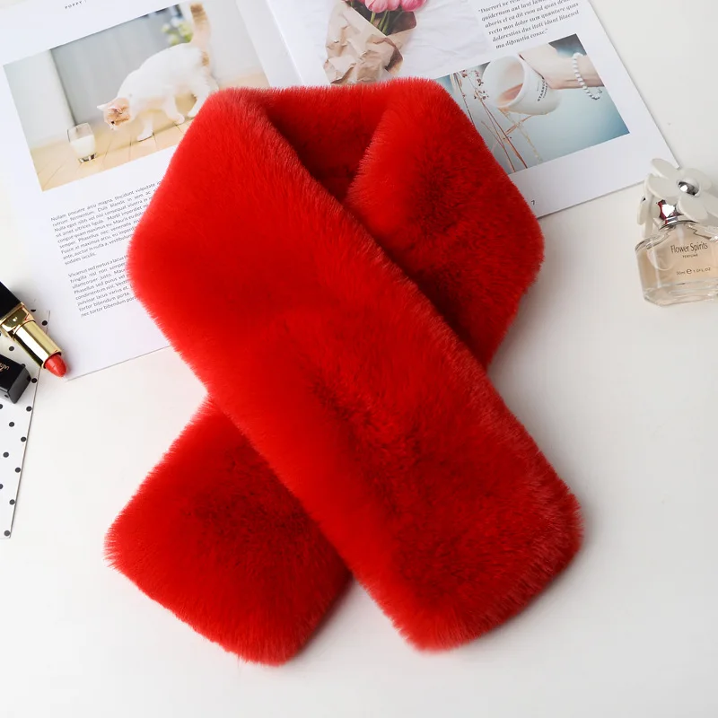 Children\'S Double-Sided Velvet Thickened Fleece Scarf Korean Style Imitation Fur Warm Scarf Fur Collar Autumn And Winter