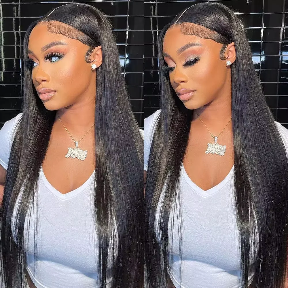 

Straight 13x6 HD Lace Frontal Wigs 100% Human Hair Wig 38 Inch Brazilian Natural Black HD Lace Front Human Hair Wigs For Women