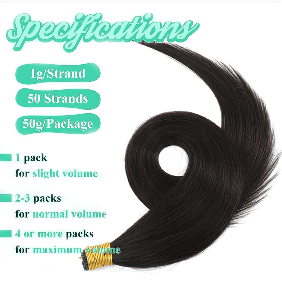 I Tip Hair Extensions Straight Human Fusion Hair Extension 50Strands Keratin Capsule Grey Natural Black Brown Color 16-22Inch