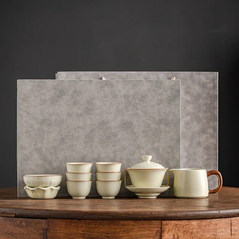 Ru Kiln Gongfu Box Full Open Slice Can Be Nurtured Ceramic Tea Set Gift Souvenir