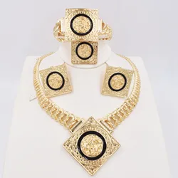 Italian Gold Plated Jewelry Set Dubai Gold Color High Quality Ladies Necklace Earrings Bracelet Rings Banquet Wedding Jewelry