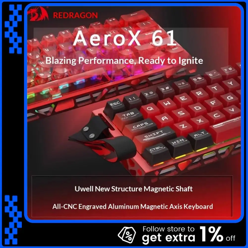 

REDRAGON AEROX61 Wired Magnetic Switch Mechanical Keyboard with 0 Dead Zone Aluminum Alloy Pile RGPPC Gaming Esports Keyboard