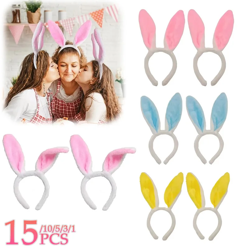 1-15PCS Pink Rabbit Ear Headbands Cute Plush Bunny Ears Hairband Easter Decorat Costume Party Cosplay Hair Hoop Hair Accessories