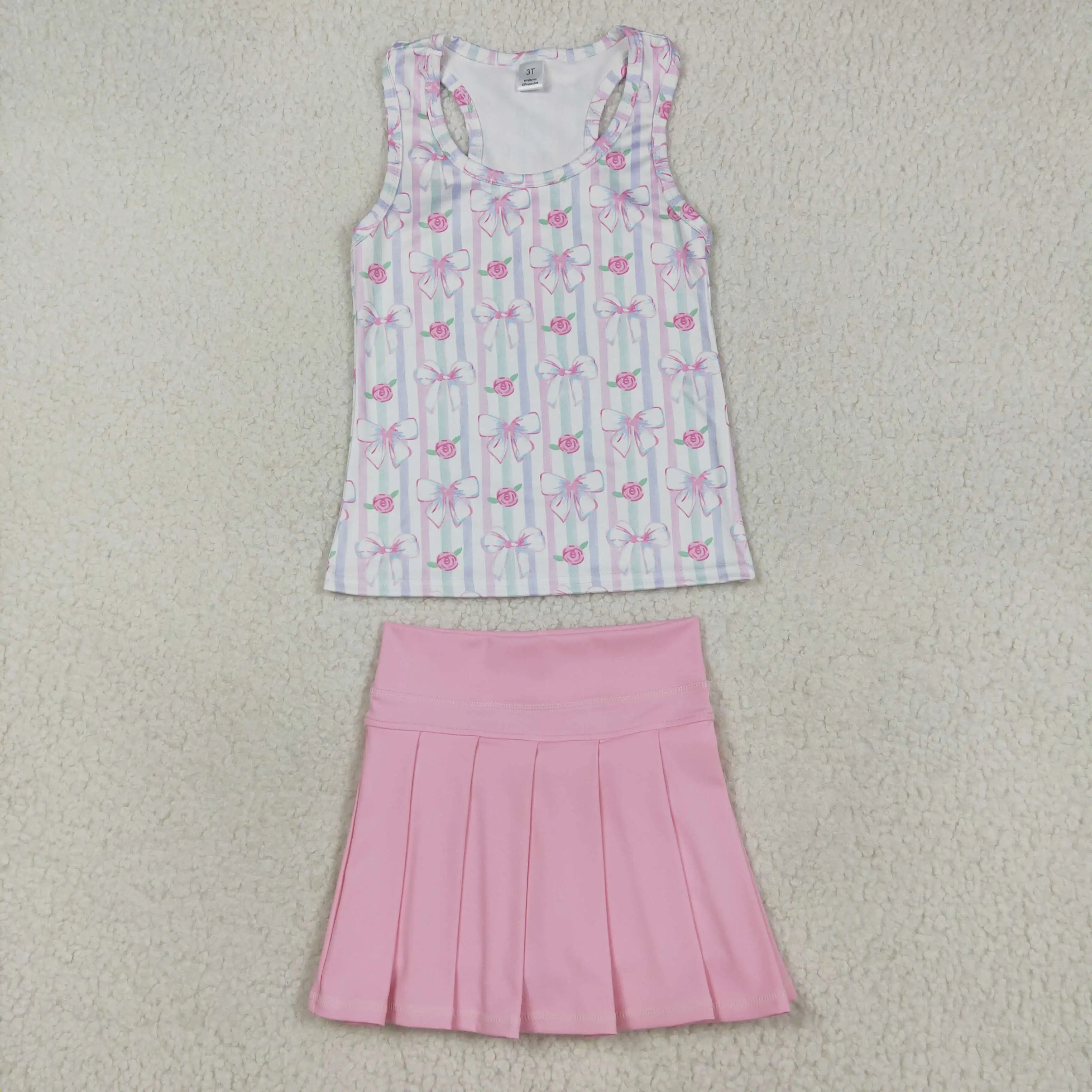 In Stock Flowers Bows Tank Top Skirts Shorts Girls Summer Yoga Outfits Wholesale Toddlers Boutique Tennis Athletic Baby Clothes
