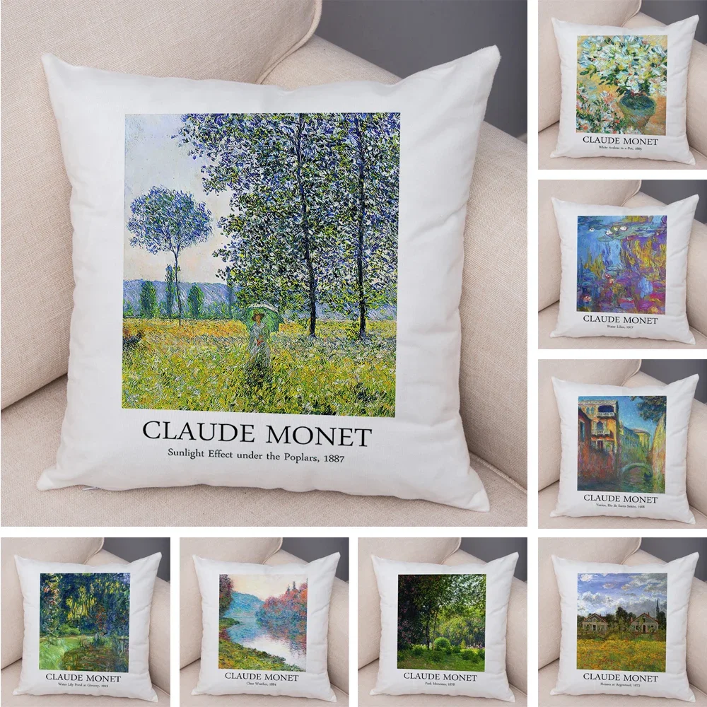 Nordic Impression Claude Monet Throw Pillow Case for Sofa Home  Decor Abstract Landscape Double Print Cushion Cover Pillowcase