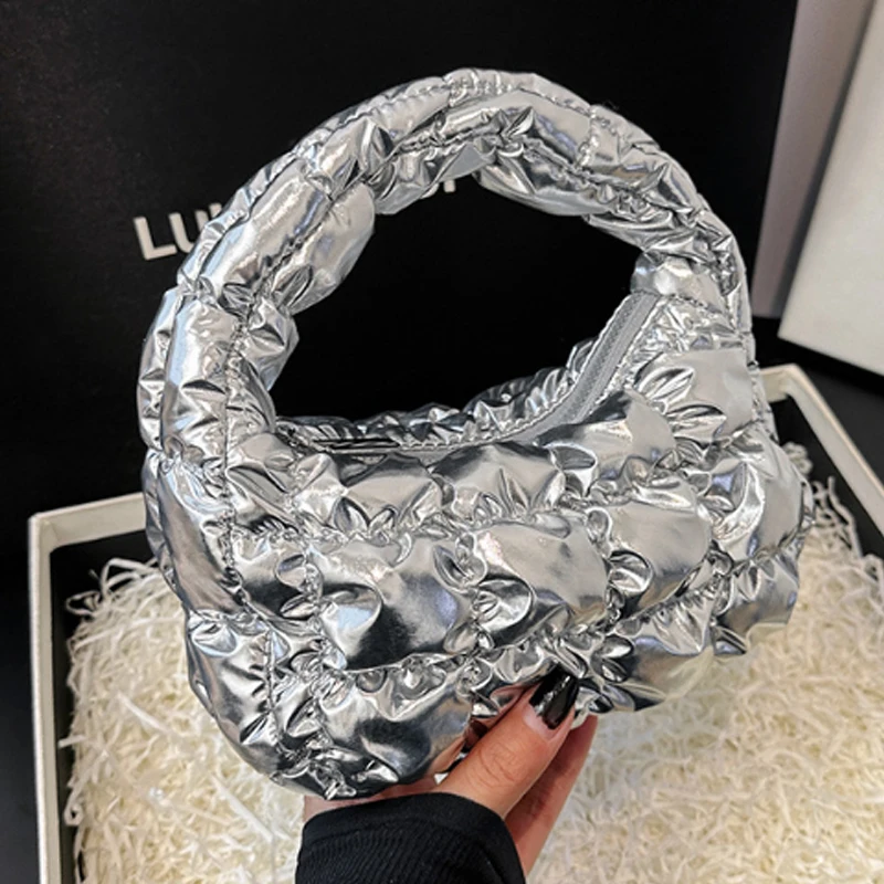 

Silver Women Handbag 2024 New Mini Cloud Bag Fashion Down Fold Underarm Bag Women Bag