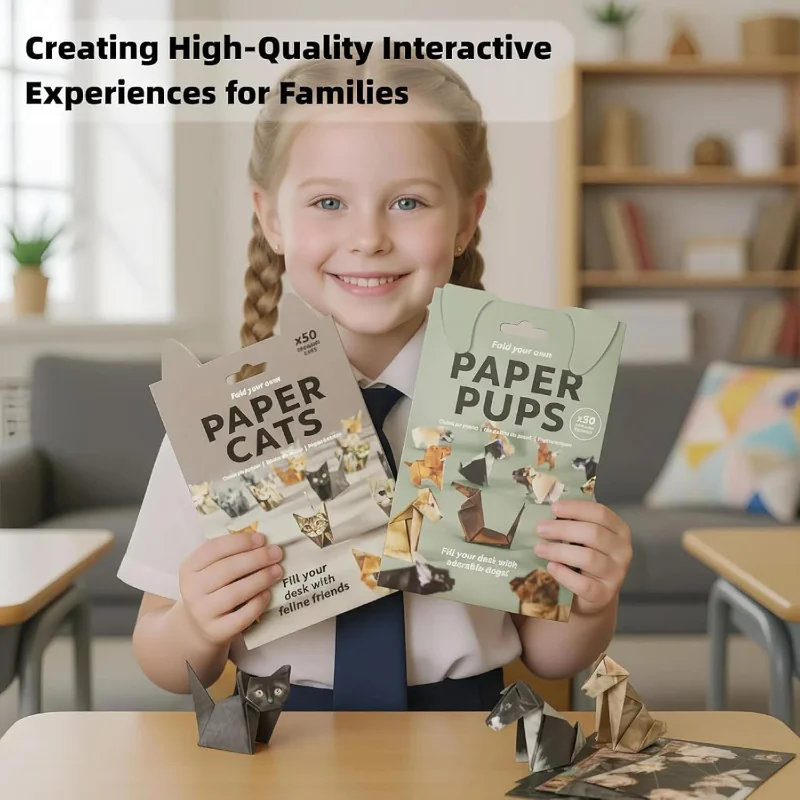 Gats en papier DIY - 50 feuilles de papier Origami DIY pour plier des figurines de chat mignonnes, décoration de bureau d'activité artisanale amusante et cadeau pour les amoureux des animaux de compagnie