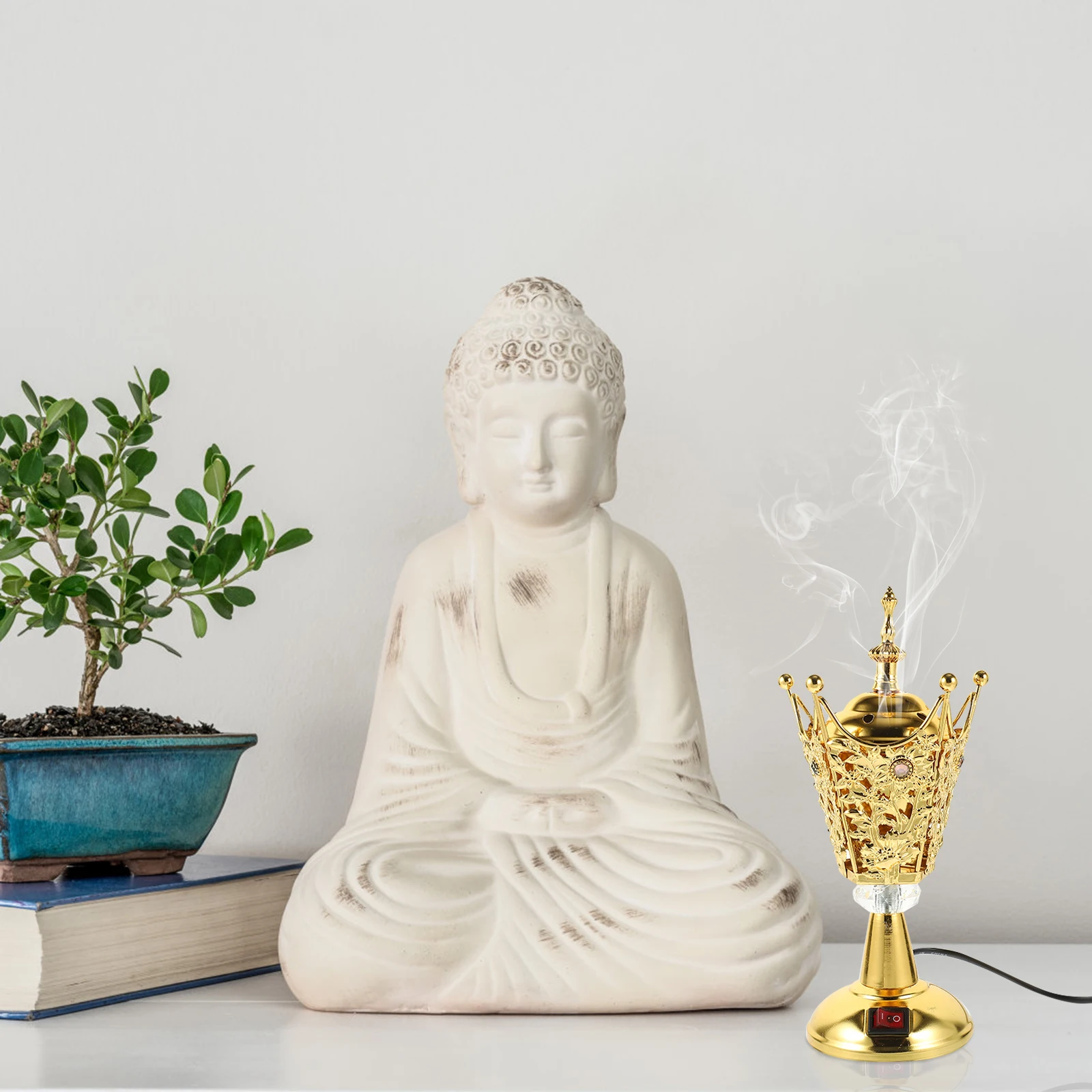 

Electric Incense Burner Compact Portable Aroma Stove For Home Office Desktop Decor Temple Retro Censer Holder Vintage Ornament