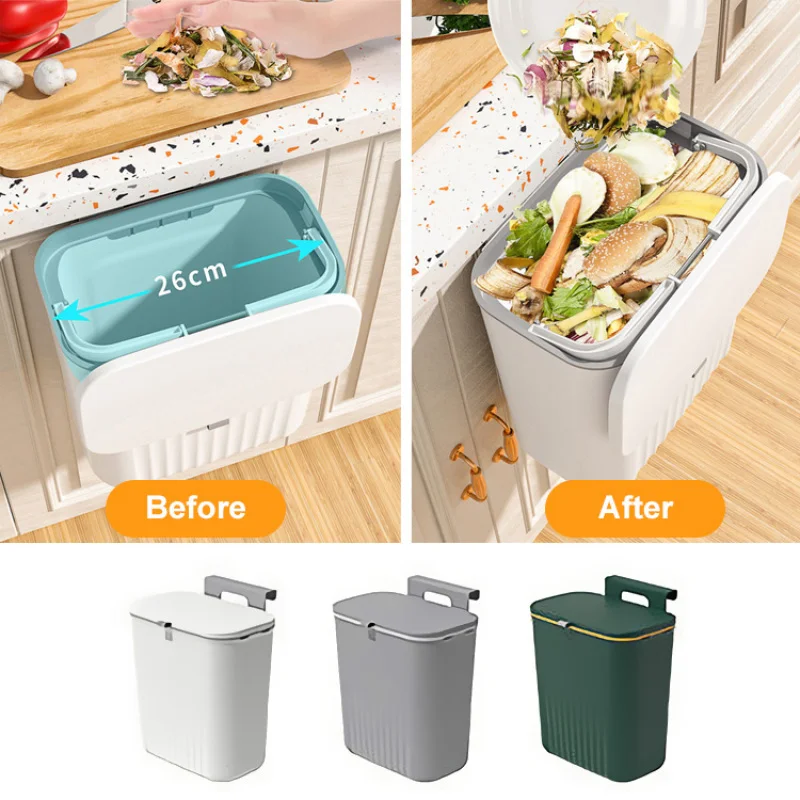 Trash cans wall-mounted cabinet surplus storage bucket nopunch shelf bucket household kitchen light luxury with lid paper basket