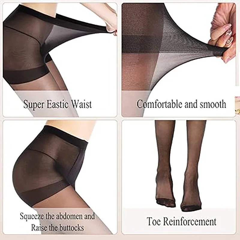 5 Stück Damen-Strumpfhose, transparent, ultradünn, schwarze Nylonstrümpfe, hohe Taille, reißfest, für formelle Anlässe/Alltag – Detail 3