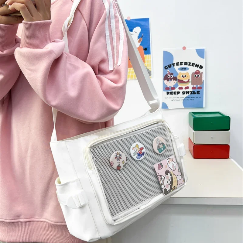 Preppy Style Candy Colour Cute Shoulder Bag Anime Expo Transparent Badge Display Messenger Bag Women Doll Itabag Crossbody Bag