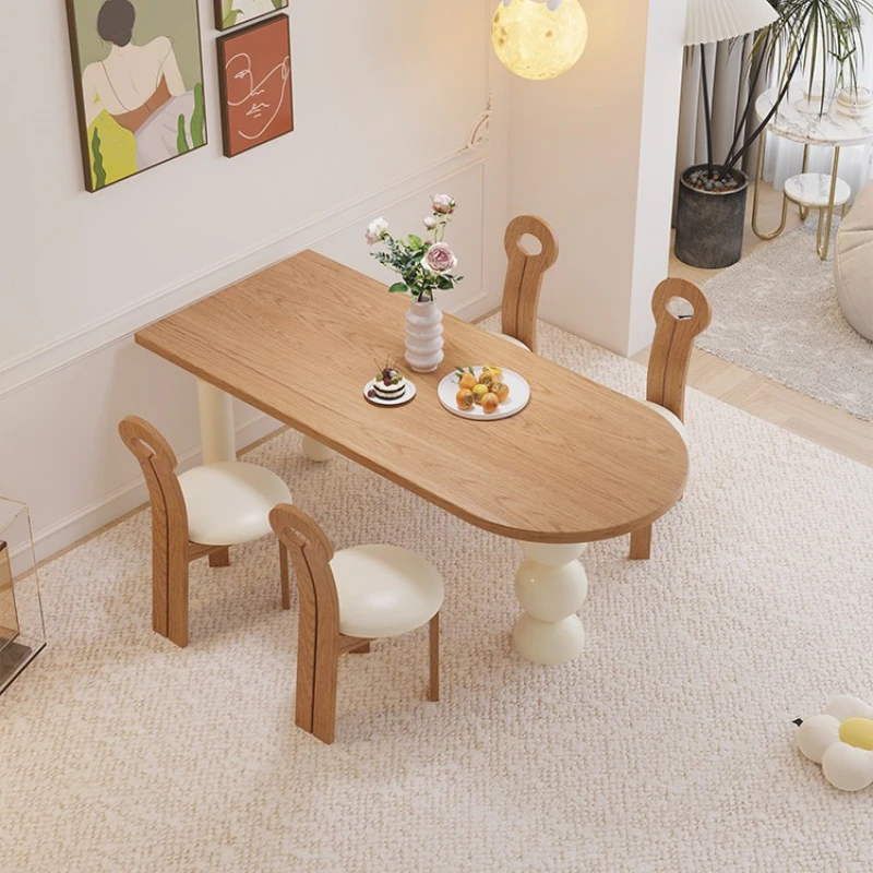 

All solid wood dining table French style, semi-round against the wall dining table and chair combination, table for household