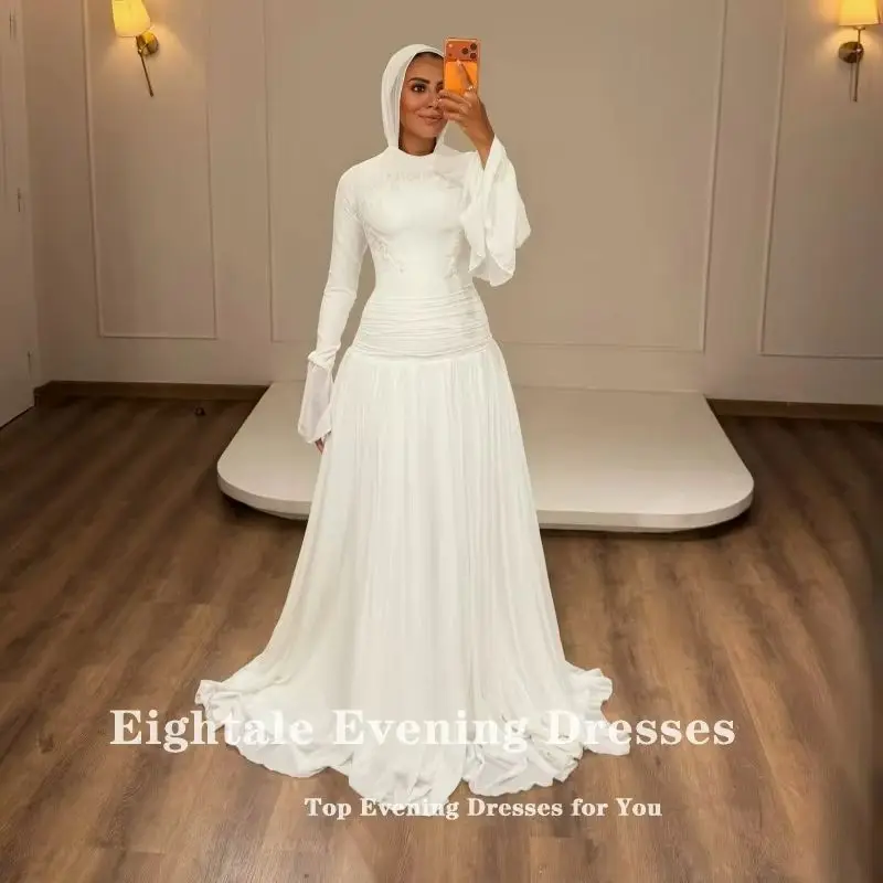 Eightale Arabic Wedding Dress Customized Bridal Gown O-Neck Appliques Muslim A-Line Bride Party Dress Vestido De Novia
