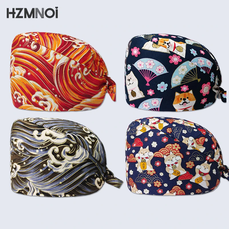 New Product Cartoon Printed Nurse Surgical Cap Pet Hospital Surgeon  Dentist  Beauty Salon Chef Dustproof Scrub