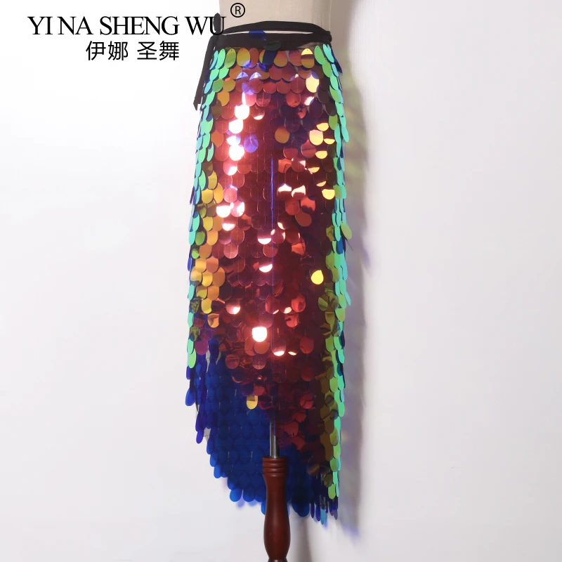 Sciarpa per fianchi con paillettes da ballo latino da donna Lady Sirena con paillettes Danza del ventre Sciarpa corta per fianchi Cintura avvolgente con paillettes Scaglie di pesce Abbigliamento da ballo