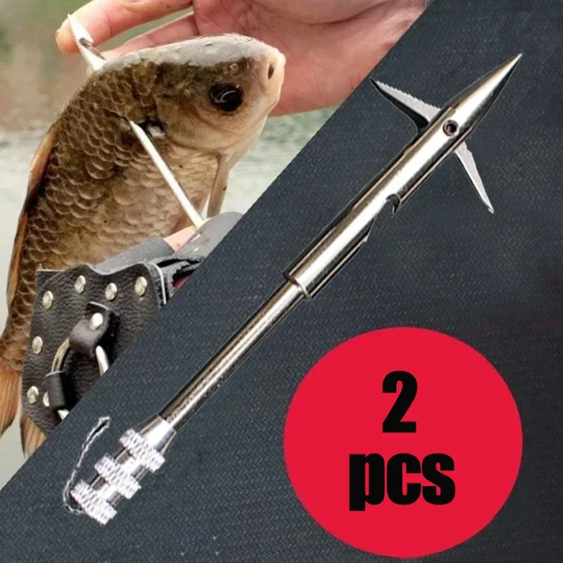 Tool Fish Dart 2pcs Stainless Steel Broad head Stable Arrowhead Slingshot Fish Wheel Catapult  Hunting Shooting Fishing