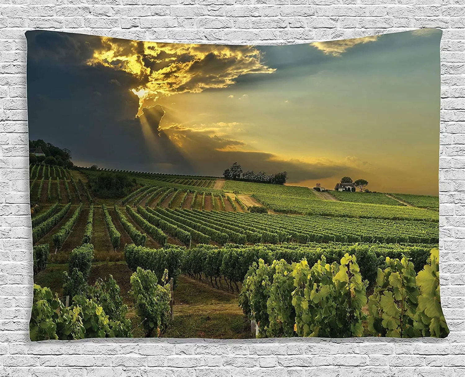 Beautiful Vineyard Sunset Tapestry Wall Hanging Polyester Art Decor Nature Landscape Wine Farm Rustic Decor Gift