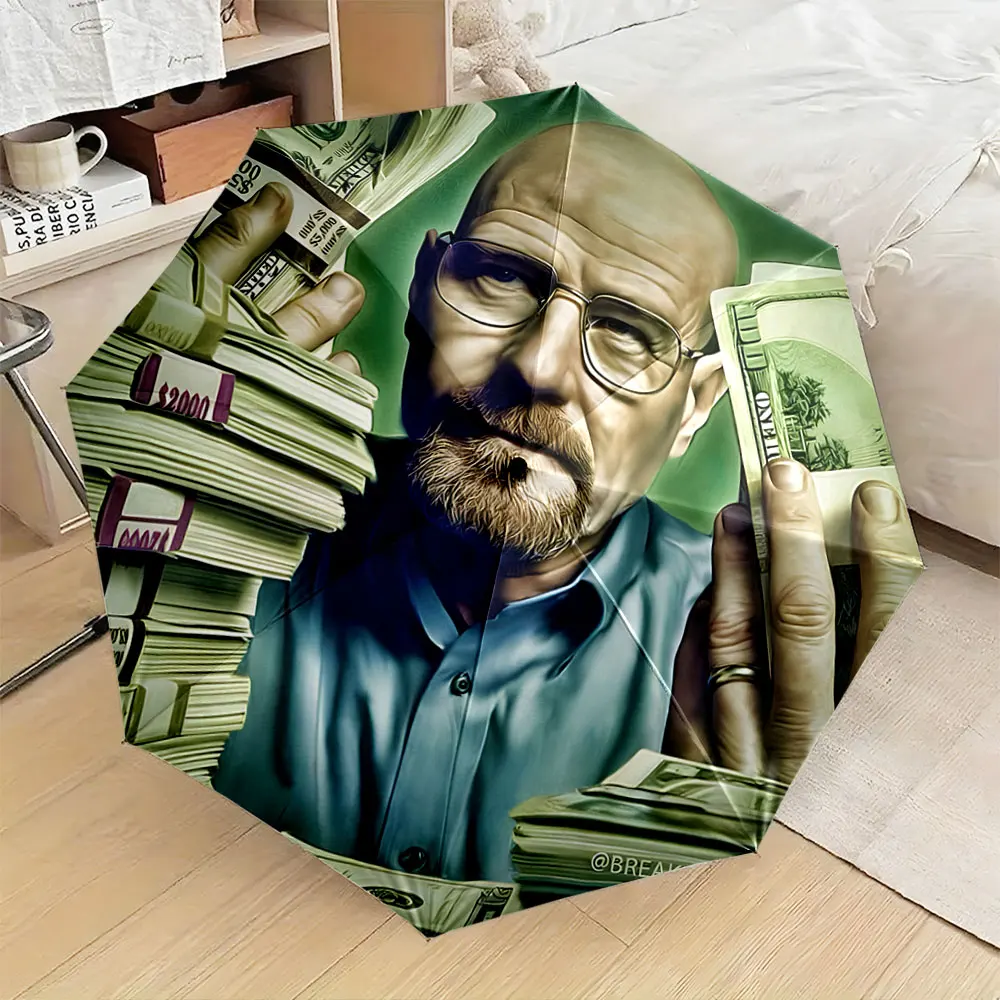 1PC Classic Walter and Dollar Umbrella with Artistic Character Print 8 Iron Ribs Folding Umbrella Auto-Open Fashion Sunshade