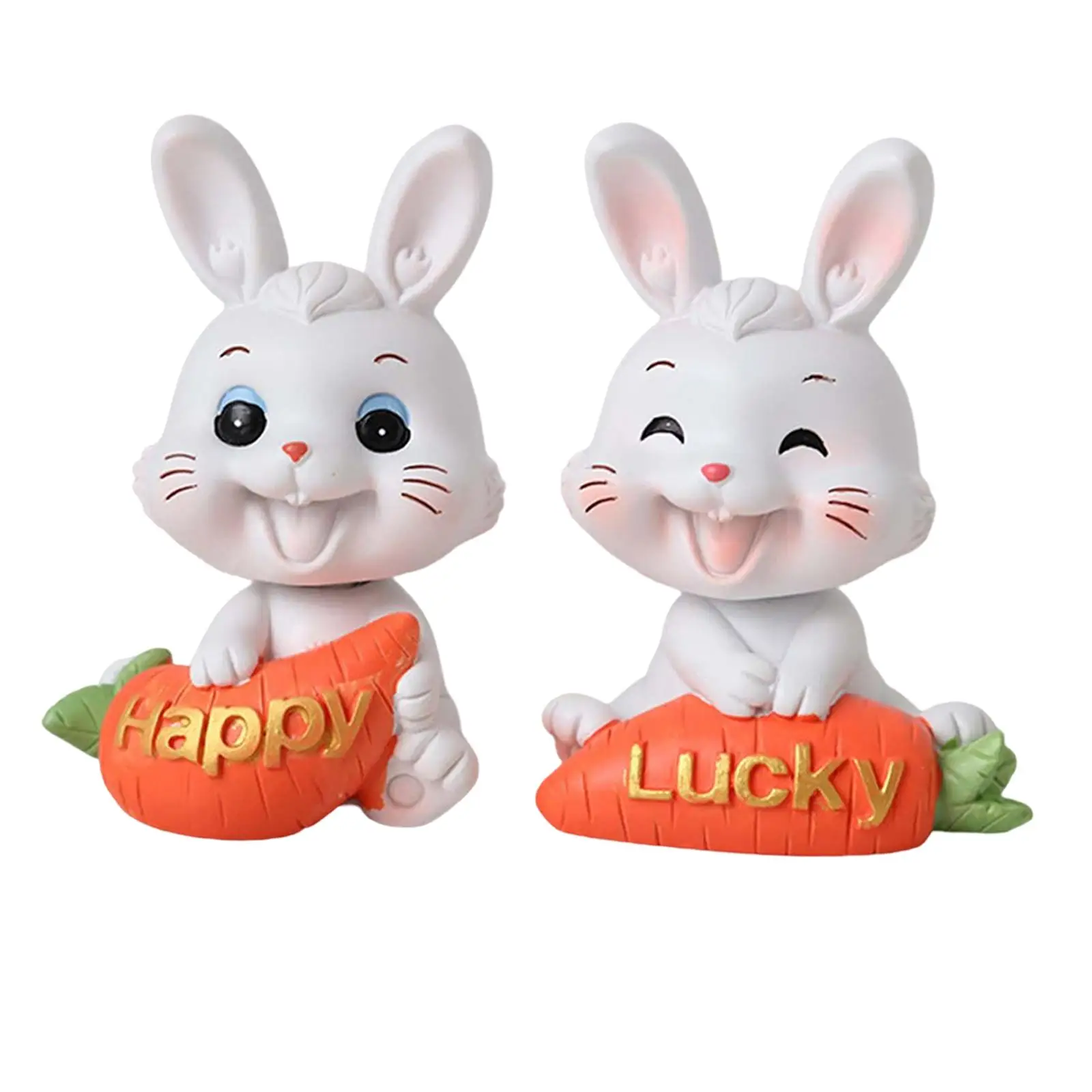 2 Pieces Lovely Carrot Bunny Figurines Couples Rabbit Statues for Desktop Car Dashboard Decoration