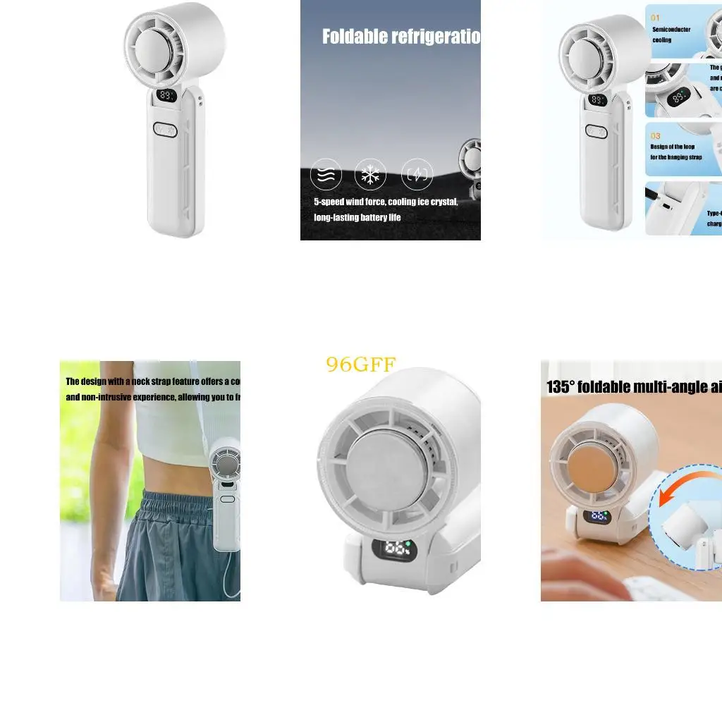 

96GF мини -вентилятор Перезаряжаемый 5 -скоростный электрический вентилятор 3600 мАч регулируемый портативный наружный
