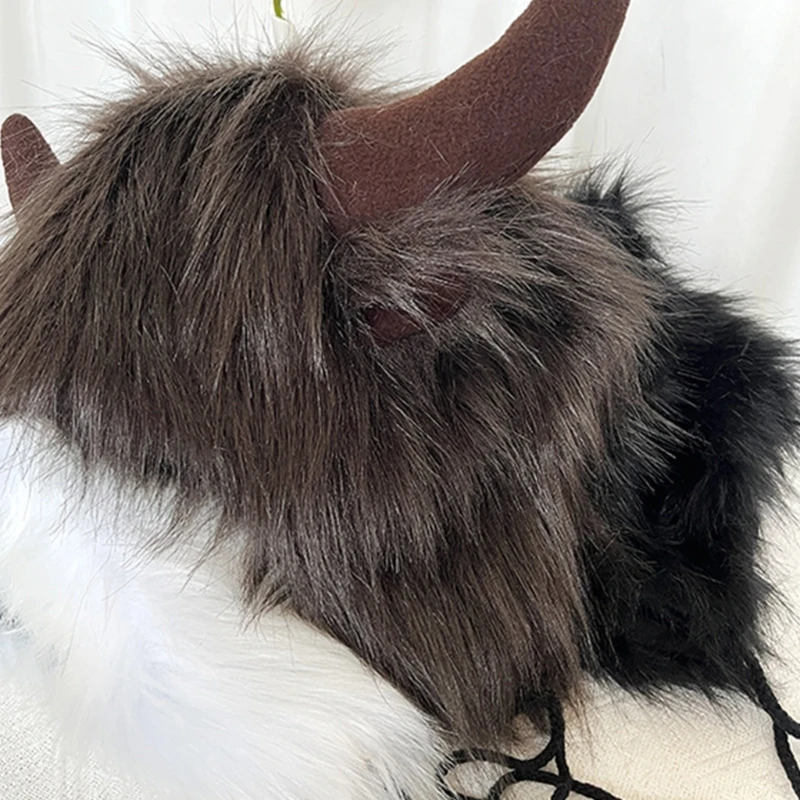 Winter Headwear with Cool Horns Suitable for Stage Shows Halloween Cosplay Stylish Furry Hat with Horns Headwear