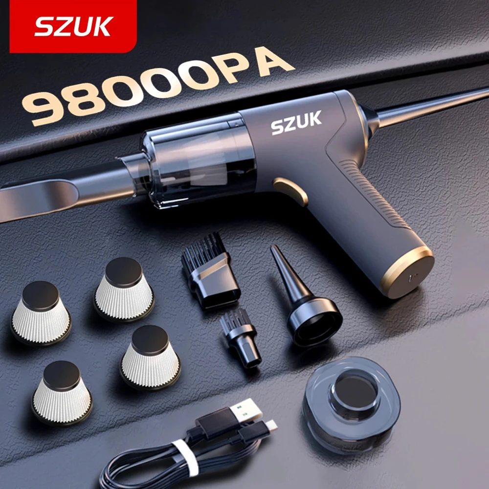 

SZUK 98000PA Car Vacuum Cleaner Mini Powerful Cleaning Machine Strong Suction Handheld for Car Portable Wireless Home Appliance