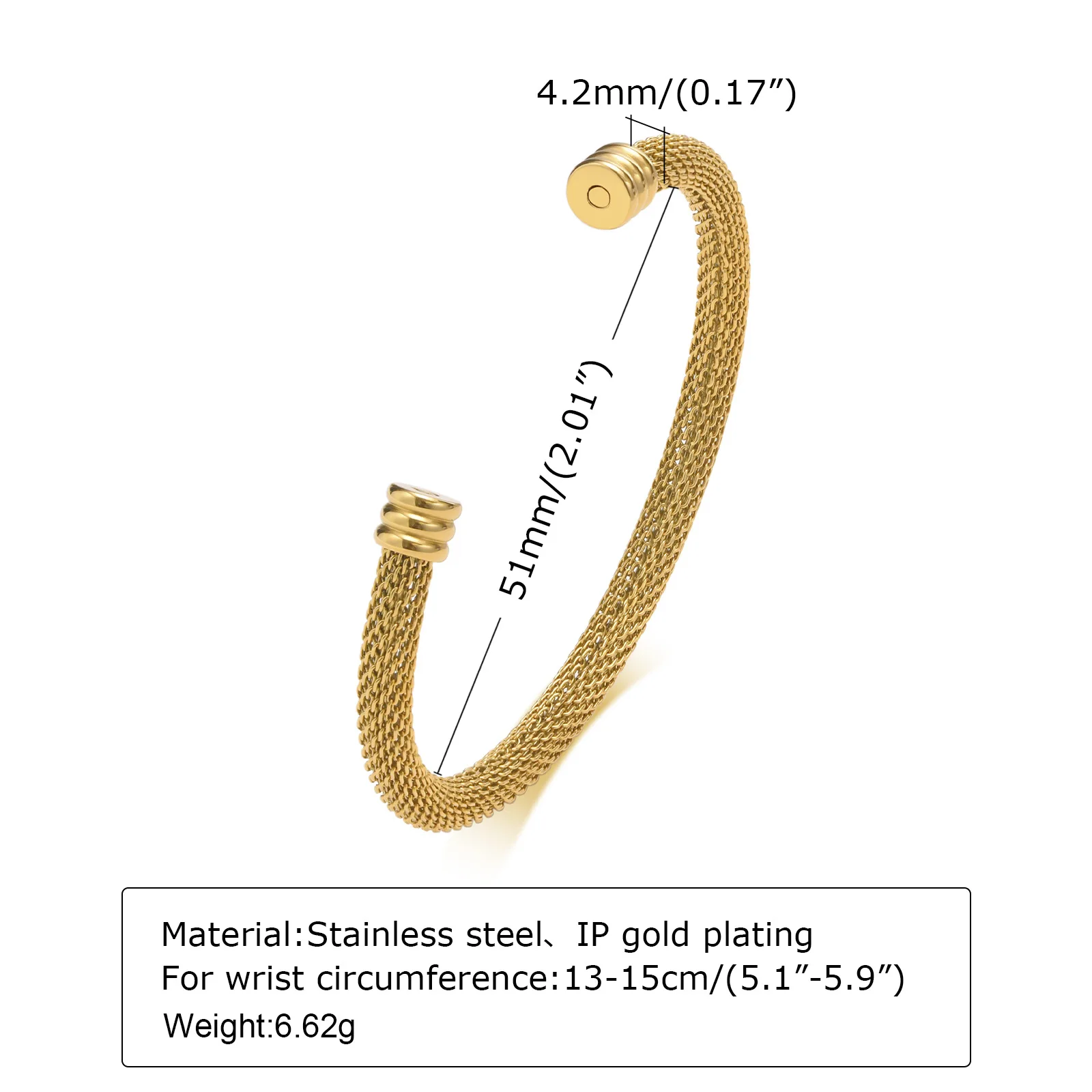 VQYSKO Steel Wire Opening Bracelet Gold Color Filled Mesh Unisex Chain Wholesale Jewelry Lady Bangle