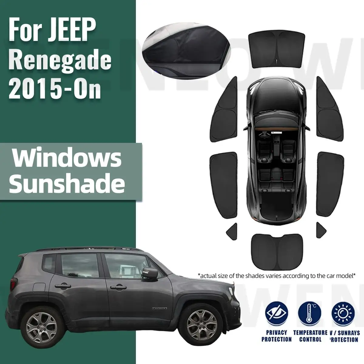 

For JEEP Renegade BU 2015-2023 2024 Full Cover Car Sunshade Front Windshield Frame Curtain Rear Side Window Sun Shade Visor