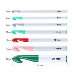 7 sztuk/1 zestaw duży plastikowe haczyki do szydełka z tworzywa sztucznego uchwyt 7mm/8mm/9mm/10mm/12mm/15mm/20mm dzianiny igły przędzy Craft DIY dostaw do szycia