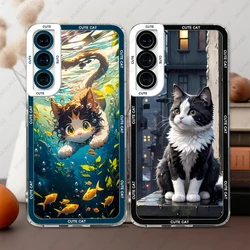 Phone Case For Samsung Galaxy S20 S21 S22 S23 S24 FE Plus Ultra A54 A53 A52 A34 5G TPU Soft Cover Cute Cat