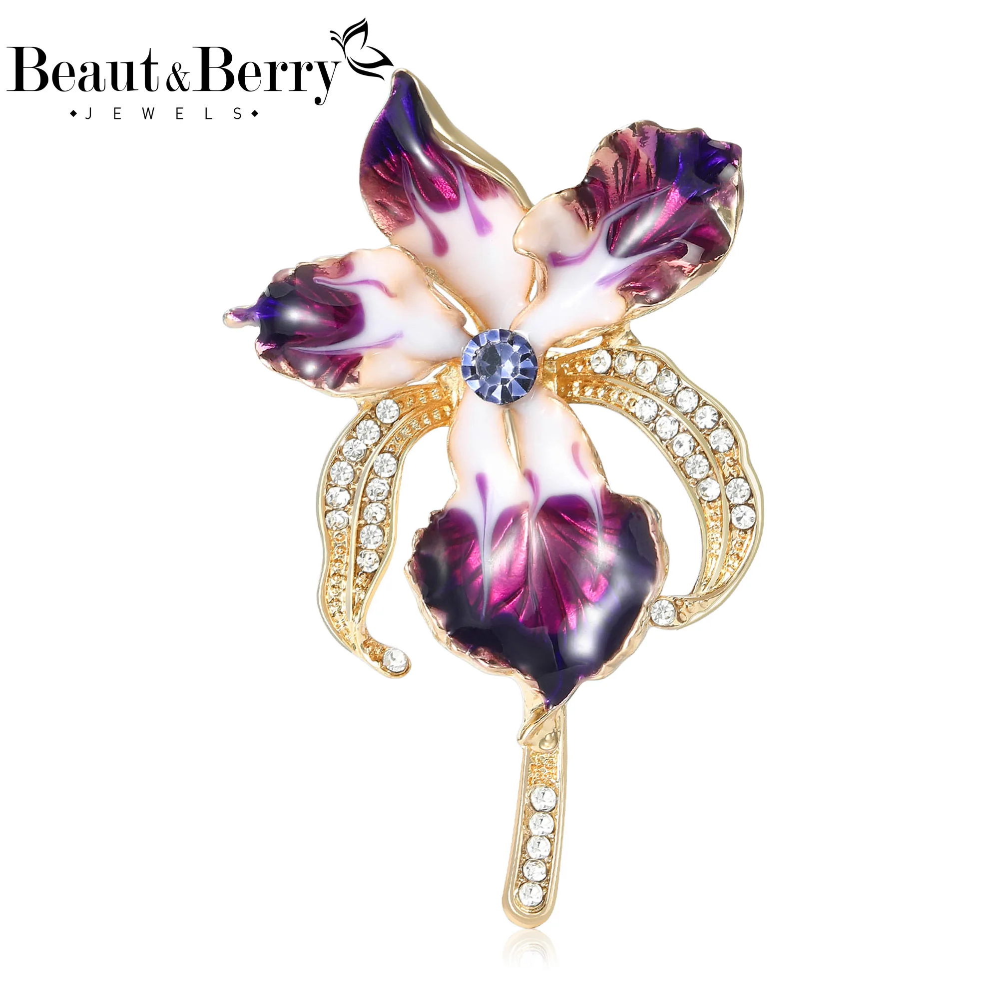 Beaut&Berry Trendy Rhinestone Phalaenopsis Orchid Brooches for Women Unisex Plant Flowers Pins Party Accessories Decoration