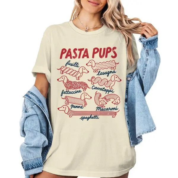 Cartoon Funny Dachshund T-shirt Women Men Italian Foodie Gift Tshirt Short Sleeve Cute Dachshund Dog Lover Tees Dog Mama T Shirt