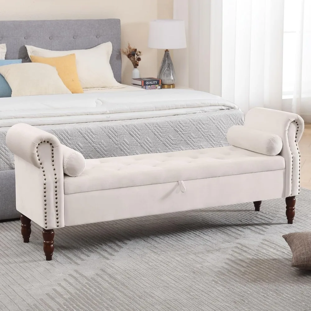 

Storage Bench for Bedroom, 67" End of Bed Bench King Size, Velvet Bedroom Bench with Storage, Upholstered Tufted Storage Ottoman