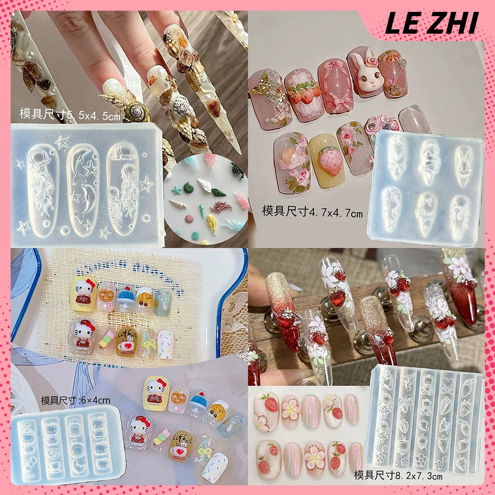 

Lovely Cartoon Sanrio Hello Kitty Bear Rabbit Cat Dog Nail Art Moulds Strawberry Flower Bowknot Diy Design Silicone Nails Mold