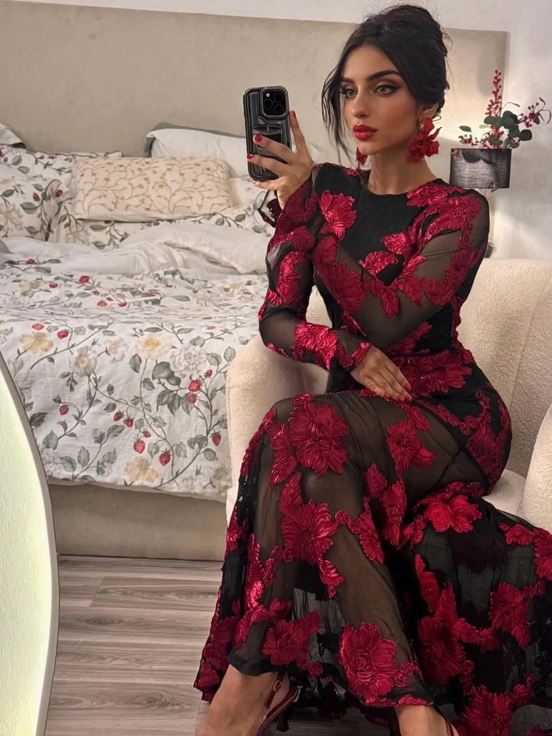 Fmxires موضة المرأة الراقية الجاكار فساتين مطرزة عارية الذراعين مساء حفلة فستان بكم طويل أنثى العصرية جديد 2025 #2