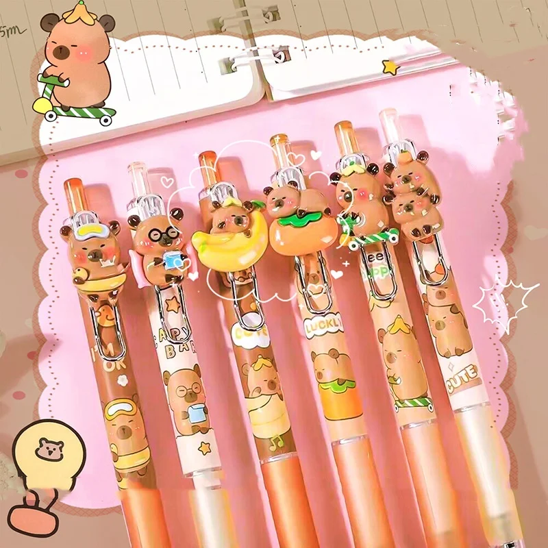 Imagem -02 - Capybara Cartoon Gel Pen Canetas de Assinatura de Tinta Preta Bonito Presente de Papelaria Escola Escrita Suprimentos 0.5 mm 30 Pcs por Lote