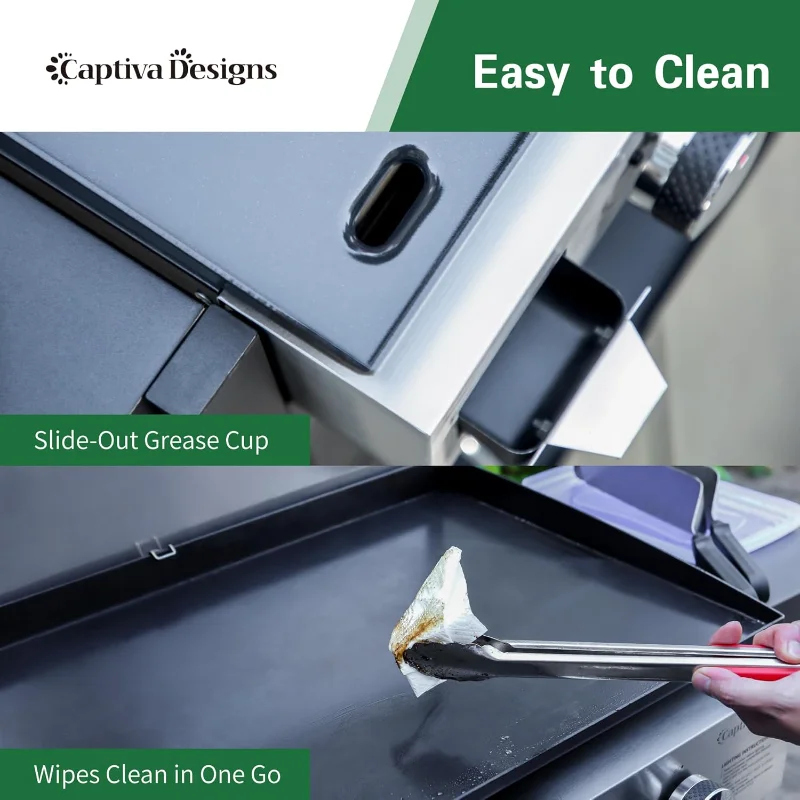 Captiva Designs 27-дюймовый гриль-гриль с плоским верхом и чугунной сковородой с керамическим покрытием, 3-конфорочный газовый гриль на пропане, 33000 БТЕ