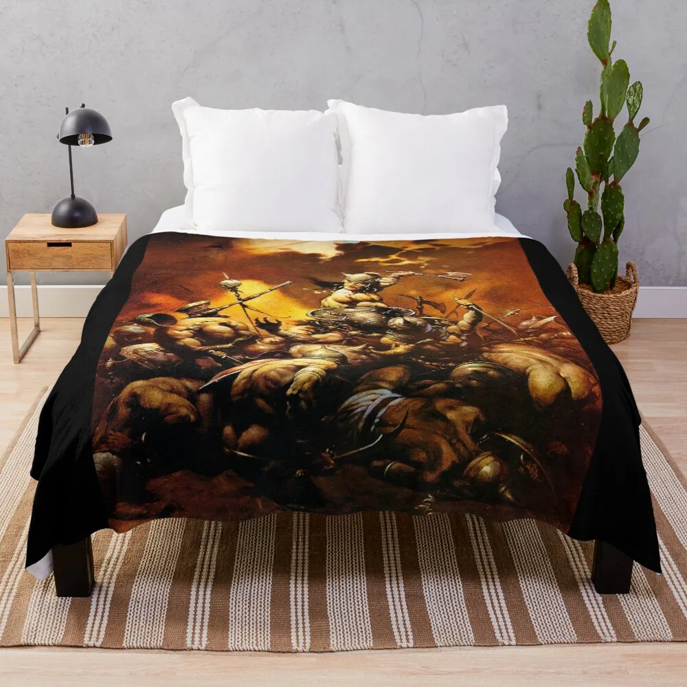 

Frank Frazetta - Conan the barbarian Throw Blanket Travel Size Cozy Blanket for Plane Train
