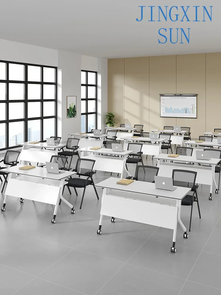 Folding conference table and chair combination, folding training table, office long table, double desk, movable