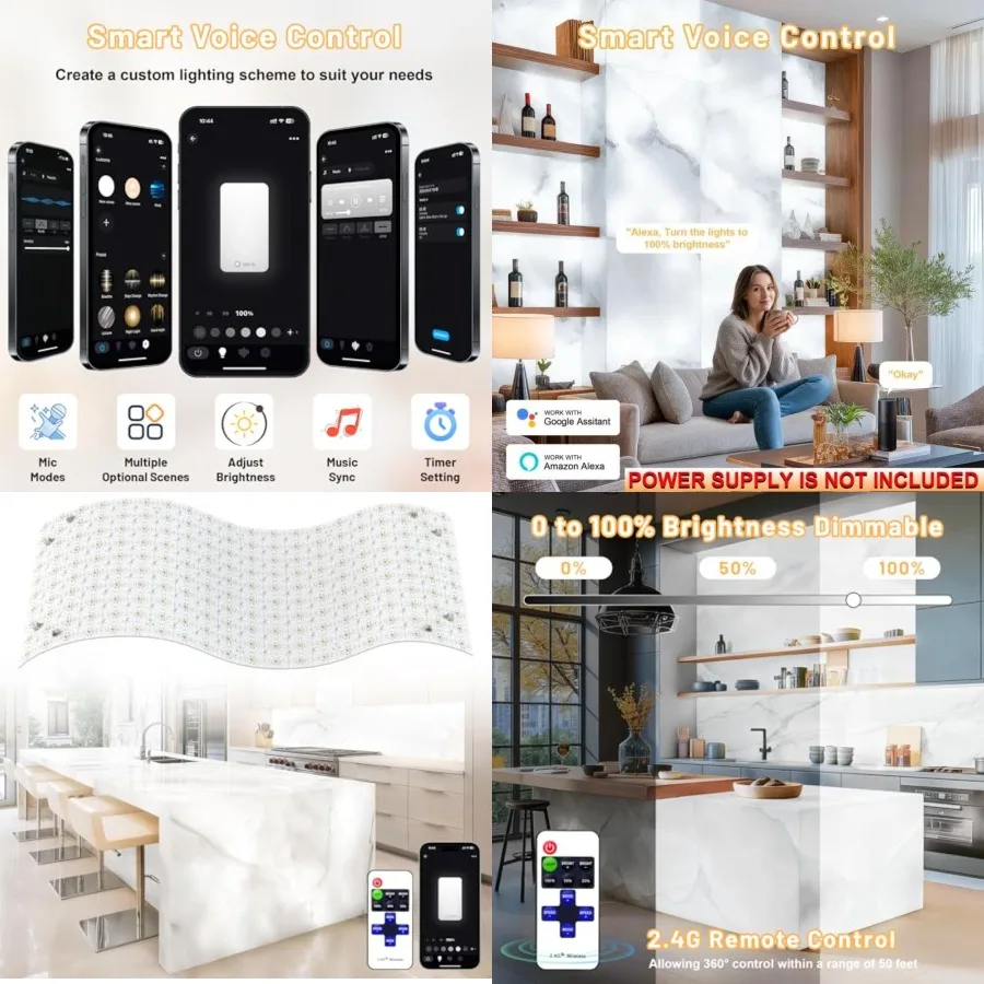 LED Backlight Sheet, 24V 36W 6000K White Flexible Led Panel Lights with Alexa and APP Remote Control Dimmable Backlit Light 19.