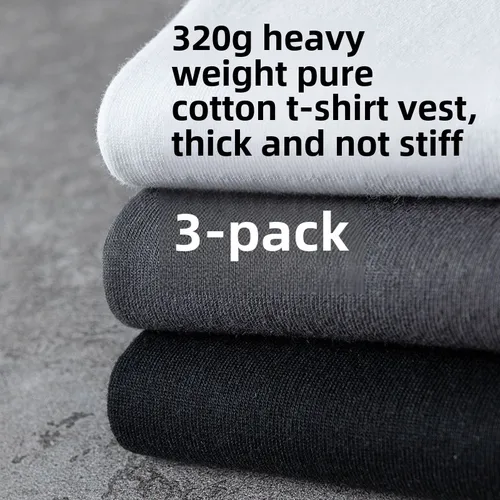 Imagen 2 del producto [Paquete de 3] Camiseta sin mangas de algodón pesado de 320g, camisa holgada informal americana de color sólido para hombres y mujeres, chaleco de verano
