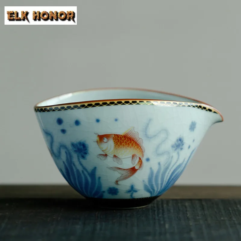 200 مللي أزور رو فرن رسمت باليد إبريق شاي السمك صب الشاي تشا هاي موزع العدالة كوب الشاي الأبيض معرض القدح Teaset لوازم