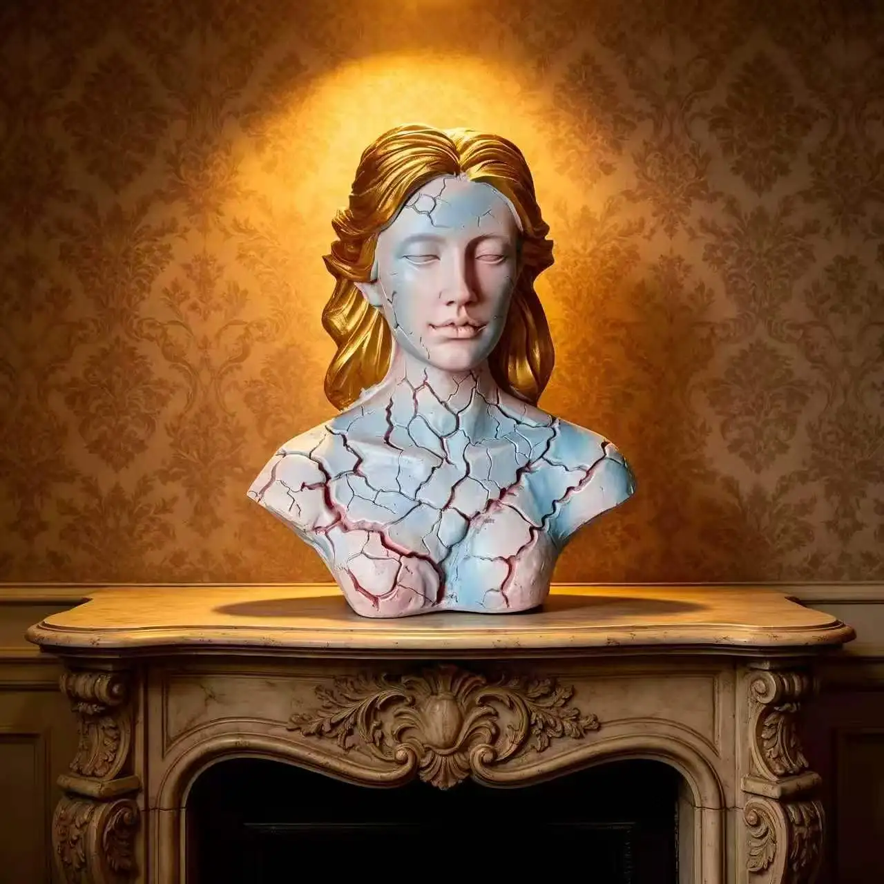 Aesthetic Cracked Woman LED Lamp Resin Sculpture Lava Glow Bust Statue Home Bedroom Decor - view 4