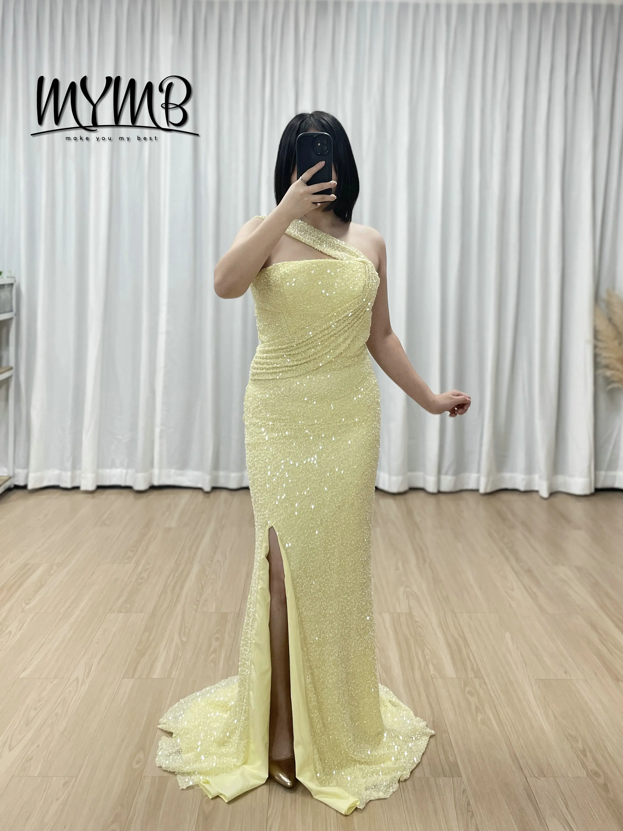 

MYMB Chic Yellow Fashionable Long Dresses for Women Lady Formal Style Beaded Sequined Mermaid Wedding Dresses for Bride MY30187